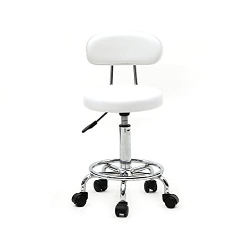 Flulep Round Shape Adjustable Salon Stool with Back and Line White