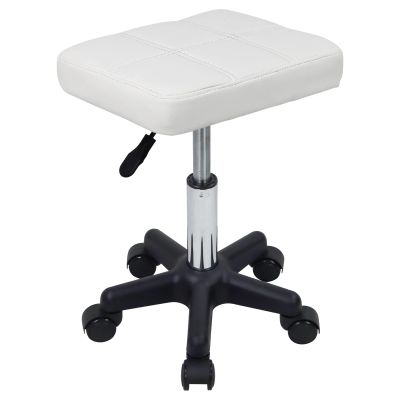 FURWOO Rectangle Rolling Stool with Wheels Height Adjustable Swivel Stool Chair for Spa Salon Massage White