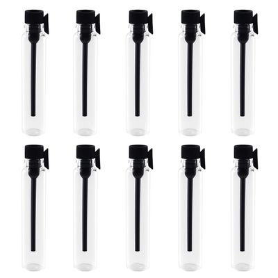 100Pcs 2ml Mini Empty Perfume Sample Bottles Glass Essential Oils Sample Vials Bottles with Black Cap Refillable Sample Vial Containers Glass Drop Stick Bottle for Aromatherapy Essential Oil