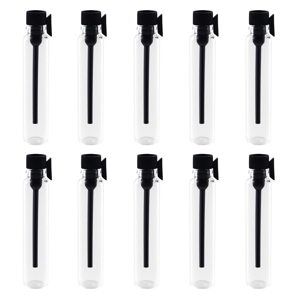 100Pcs 2ml Mini Empty Perfume Sample Bottles Glass Essential Oils Sample Vials Bottles with Black Cap Refillable Sample Vial Containers Glass Drop Stick Bottle for Aromatherapy Essential Oil