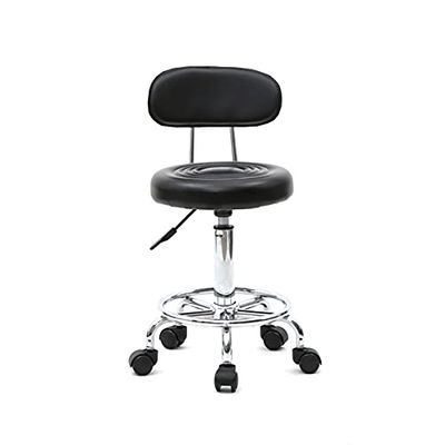 Flulep Round Shape Adjustable Salon Stool with Back and Line Black
