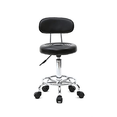Flulep Round Shape Adjustable Salon Stool with Back and Line Black
