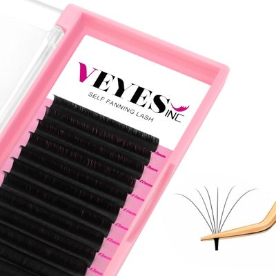 VEYES INC Easy Fan Volume Lash Extensions 03 05 07 J/B/L/C/CC/D/DD Curl 8-25mm Mixed & Single Length Tray, Matte Black Self Fanning Eyelashes, Professional Supplies for Lash Techs (0.05 C 13mm)