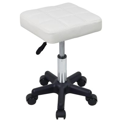FURWOO Square Swivel Stool with Wheels PU Leather Rolling Stool Height Adjustable for Spa Salon Massage White