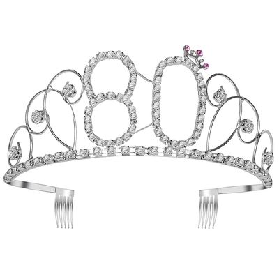 1pc Queen Crown Birthday Tiara 80th Birthday Tiara Headband 80th Birthday Decorations Diamond Tiara Crystal Tiara