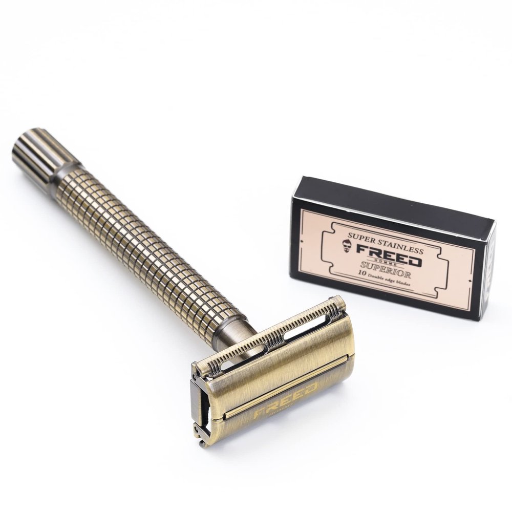 FREED Butterfly Open Double Edge Safety Razor with 10 Japanese Stainless Steel Double Edge Safety Razor Blades Clean Shaving Razor for Men,It's the best gift for men,fathers,or birthdays