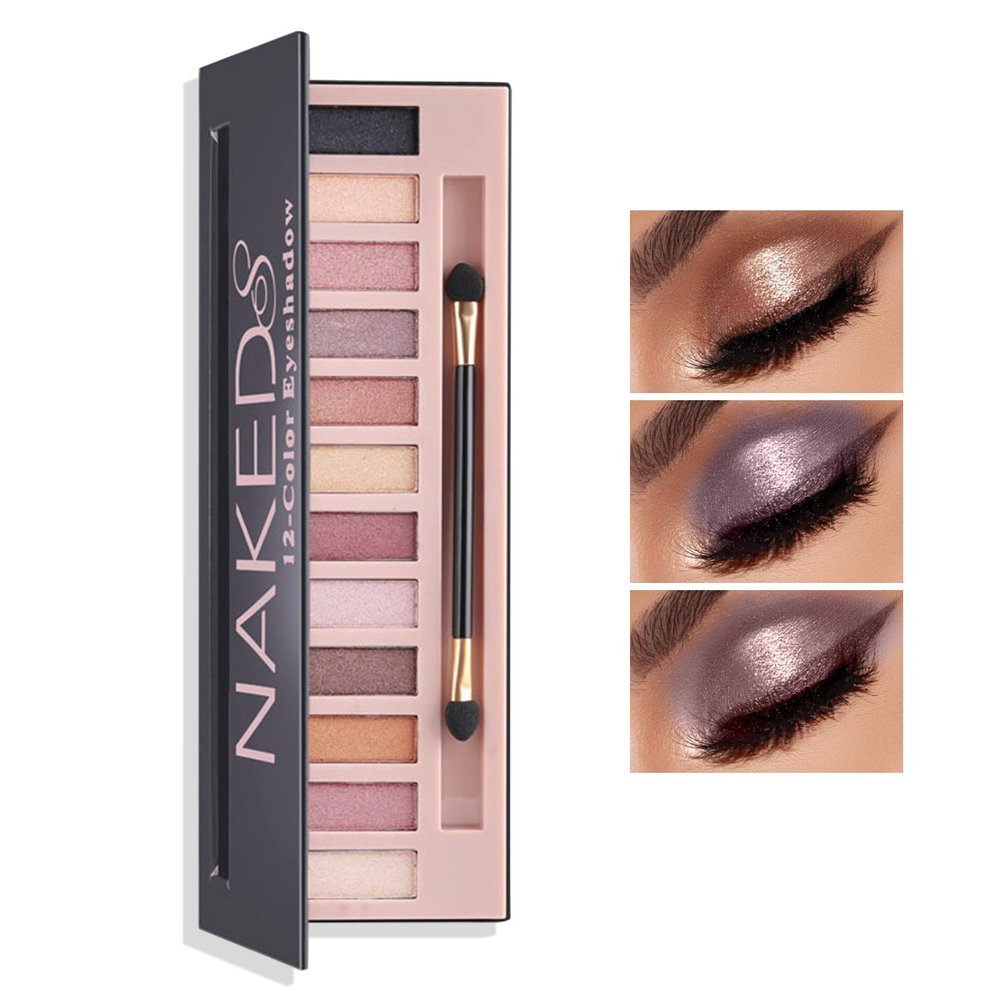 LZYLLS 12 Shades Nude Matte Eyeshadow Palette,Shimmer Naked Eyeshadow Palette,Eye Shadow Palette Natural Flash Waterproof Durable Smoked Professional Makeup Palette With Brush(Pearl)