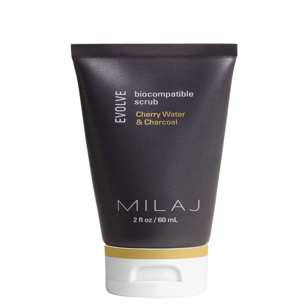 MILAJ Evolve Biocompatible Face Scrub | Charcoal & Cherry Water Facial Exfoliator to Cleanse Pores and Reduce Uneven Skin Tone | Clean Skincare for Regular Use 2fl oz