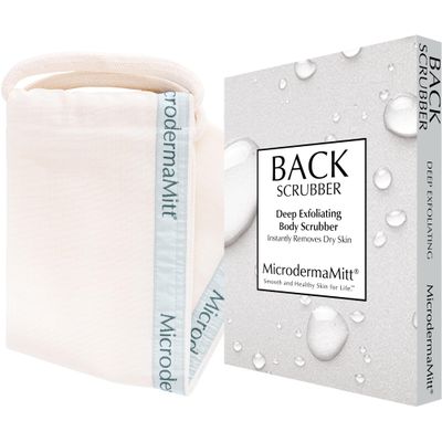 MicrodermaMitt Deep Exfoliating Back Scrubber for Bath & Shower - Dead & Dry Skin Remover - Double-Sided Exfoliator - Body Wash Cloth for Men & Women