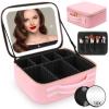 RRtide Makeup Bag with Mirror of LED Lighted, Travel Makeup Train Case Cosmetic Bag Organizer with Mirror and Lights, Make up Bag with Light up Mirror Adjustable Divider Brush Board view 1