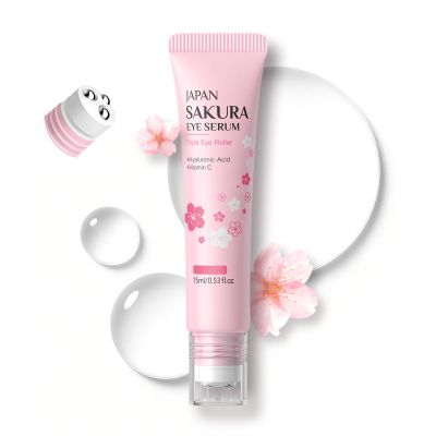 AKARY 2-in-1 Sakura Eye Serum and Eye Roller, Eye Massager Roller Lifting, Eye Cream for Nourishing Relieve Eye Bags, Dark Circles, and Puffiness, Fine Lines, Under Eye Treatment Cream