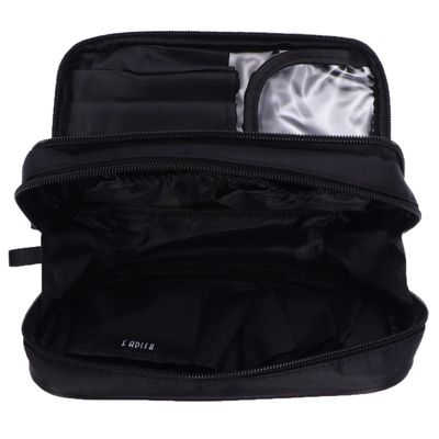 Beavorty Double Toiletry Storage Bag Zippers Versatile Travel Cosmetic Organizer for Bathroom Bedroom and Living Room Black Makeup Case for
