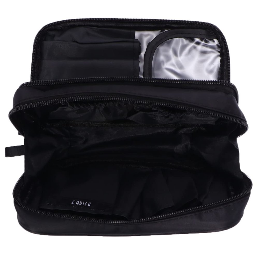 Beavorty Double Toiletry Storage Bag Zippers Versatile Travel Cosmetic Organizer for Bathroom Bedroom and Living Room Black Makeup Case for