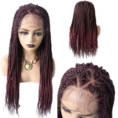 31" Box Braided Wig for Black Women 5"X12" Lace Front Hand Braids with Baby Hair Lightweight Micro Twist Braid Wigs Kanekalon Synthetic Hairpiece (#1B/99JT Black Mix Wine Red)