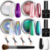 Chrome Nail Powder -White Pearl Clear Unicorn Iridescent Holographic Metallic Mirror Chrome Powder for Nails, Chameleon Rose Gold Purple Glitter Pigment view 1