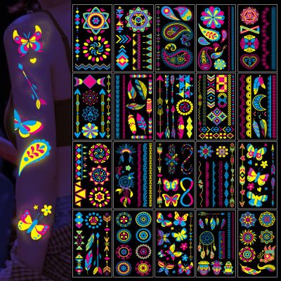 Glow in The Dark Tattoos 170 PCS Neon UV Black Light Reactive Temporary Tattoos Glow Party Supplies Decorations Stickers for Adult Teens