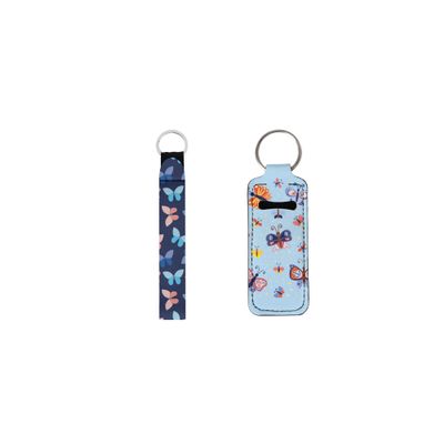 Dajingkj Chapstick Holder Keychain Butterfly Aesthetics Wallet Accessories 2 pcs polyester Lipstick case keychain with Metal Ring Lip Balm Gloss Holder