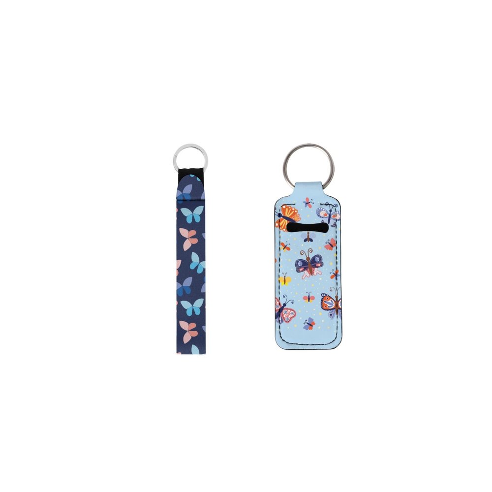 Dajingkj Chapstick Holder Keychain Butterfly Aesthetics Wallet Accessories 2 pcs polyester Lipstick case keychain with Metal Ring Lip Balm Gloss Holder