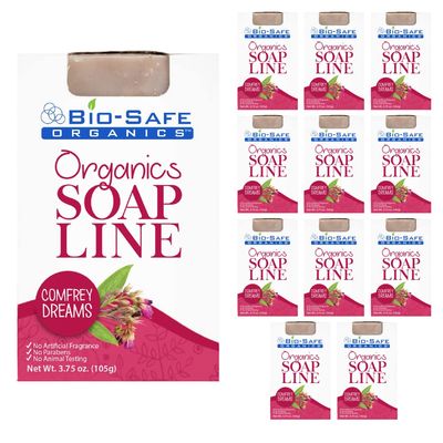 Bio-Safe Organics Organic Natural Handmade Comfrey Dreams Soap Bar, Exfoliating Shampoo Bar, Essential Oils, All Skin Types, No GMO, SLS & Chemical, Made in the USA - 3.75-12 Pack