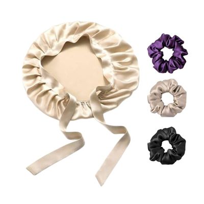 Atrube's Satin Silk Sleep Cap with Adjustable Tie band Soft Night Sleeping Hair Bonnet, Sleep Hat, Headwear for Women Girls Long & Curly Hair