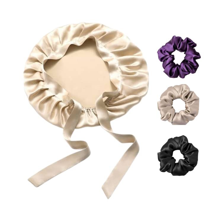 Atrube's Satin Silk Sleep Cap with Adjustable Tie band Soft Night Sleeping Hair Bonnet, Sleep Hat, Headwear for Women Girls Long & Curly Hair
