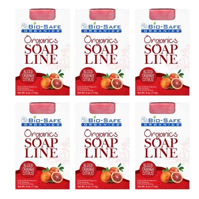 Bio-Safe Organics Blood Orange Citrus Soap All Natural Handmade Soap 100% Organic Luxurious Exfoliating Bliss | Pure Pleasure, No GMO, SLS, or Chemicals | 100% Natural 4 Oz Bar - 6 Pack