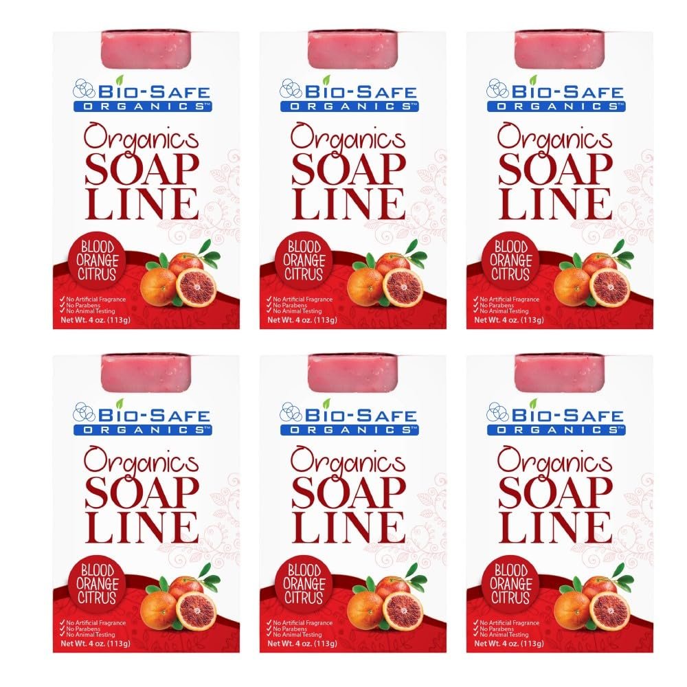 Bio-Safe Organics Blood Orange Citrus Soap All Natural Handmade Soap 100% Organic Luxurious Exfoliating Bliss | Pure Pleasure, No GMO, SLS, or Chemicals | 100% Natural 4 Oz Bar - 6 Pack