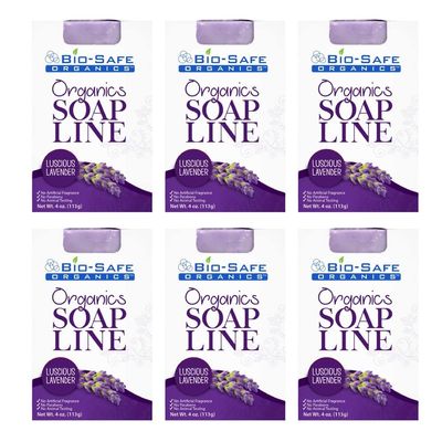 Bio-Safe Organics Luscious Lavender Organic Soap | 100% Organic Handmade Luxurious Bath Soap | All Natural Soap| Relaxing Aromatherapy for All Skins | 100% Natural and Moisturizing 4 Oz/Pack of 6