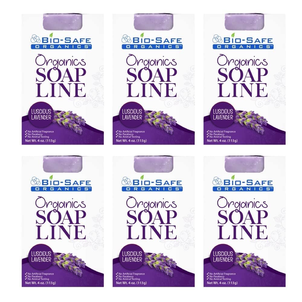 Bio-Safe Organics Luscious Lavender Organic Soap | 100% Organic Handmade Luxurious Bath Soap | All Natural Soap| Relaxing Aromatherapy for All Skins | 100% Natural and Moisturizing 4 Oz/Pack of 6