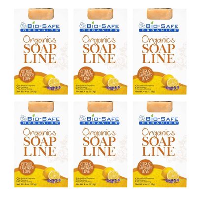 Bio-Safe Organics Citrus Lavender Love Organic Soap | 100% Organic Handmade Luxurious Bath Soap | All Natural Soap| Relaxing Aromatherapy for All Skins | Moisturize w Pleasure Fragrance 4 Oz/Pack of 6