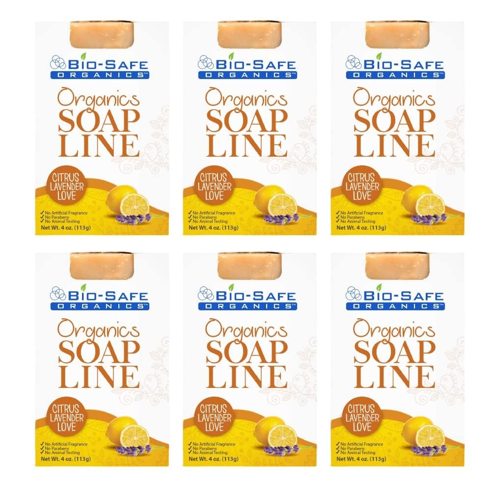 Bio-Safe Organics Citrus Lavender Love Organic Soap | 100% Organic Handmade Luxurious Bath Soap | All Natural Soap| Relaxing Aromatherapy for All Skins | Moisturize w Pleasure Fragrance 4 Oz/Pack of 6