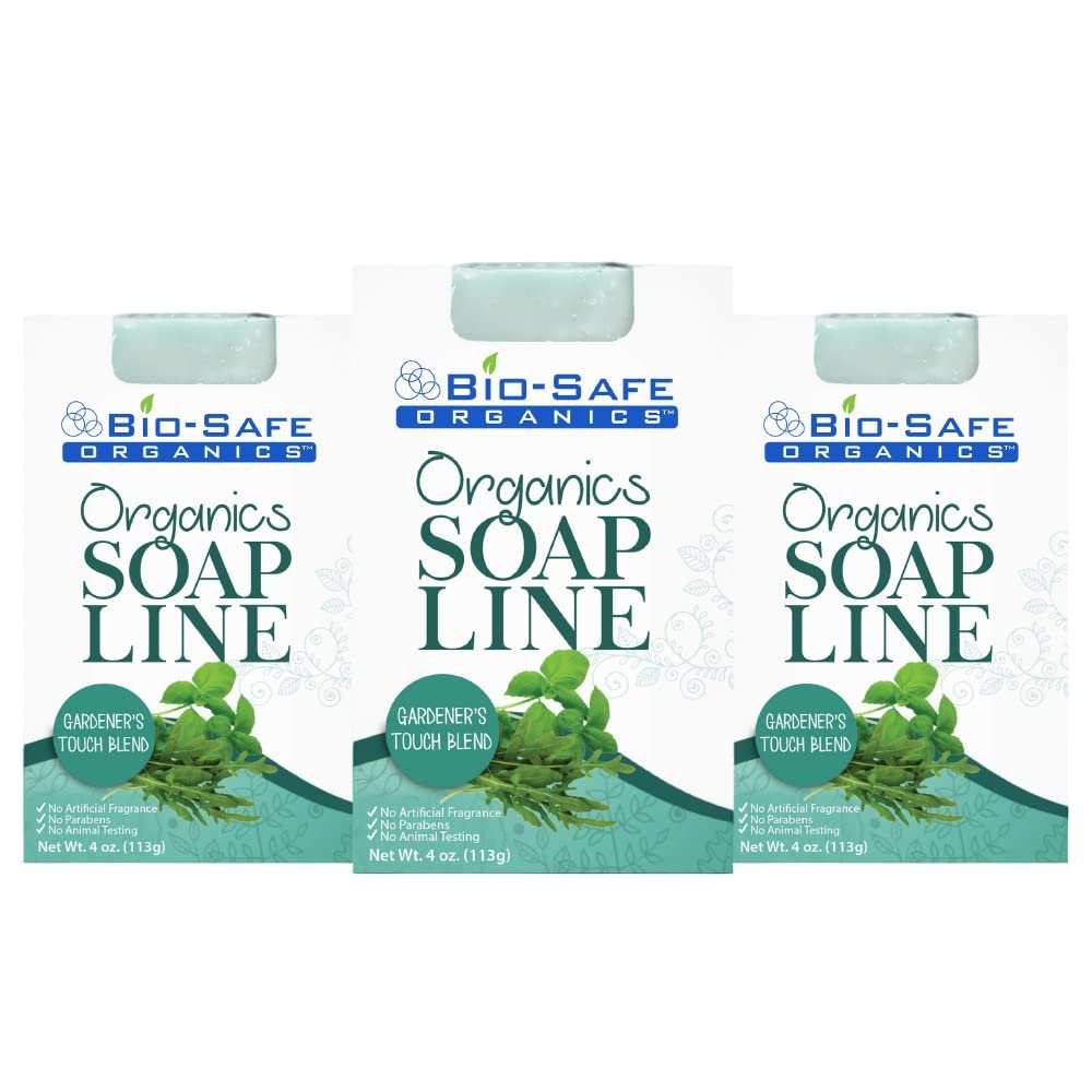 Bio-Safe Organics Organic All Natural Handmade Gardener's Touch Blend, Exfoliating Shampoo Bar, Essential Oils, All Skin Types, Men, Women, Teens & Children, Made in the USA - 4 oz - 3 Pack