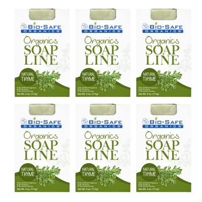 Bio-Safe Organics Natural Thyme Organic Natural Soap Bar w/Plant-Extract Essential Oils & Organic Ingredients, Handmade, All Skin Types, Men, Women, Teens & Children, Made in the USA - 4 oz. - 6 Pack