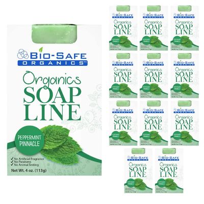 Bio-Safe Organics | Natural Organic Handmade Peppermint Pinnacle Soap | 100% Handmade Organic Soap | Exfoliating Soap Bar | All Natural Soap Bar | Moisturizing Bar Soap | Vegan | 12 Pack