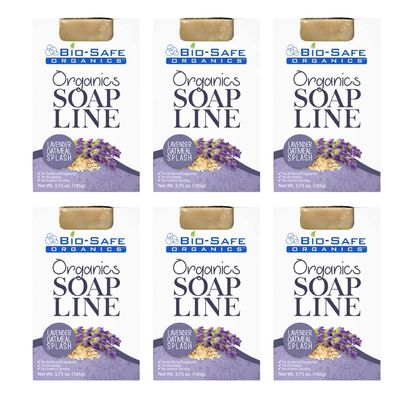 Bio-Safe Organics Organic Handmade Natural Lavender Oatmeal Splash Soap - 100% Handmade Organic Soap - Exfoliating Bath - All Natural - Moisturizing with Pleasure Fragrance - 6 Pack