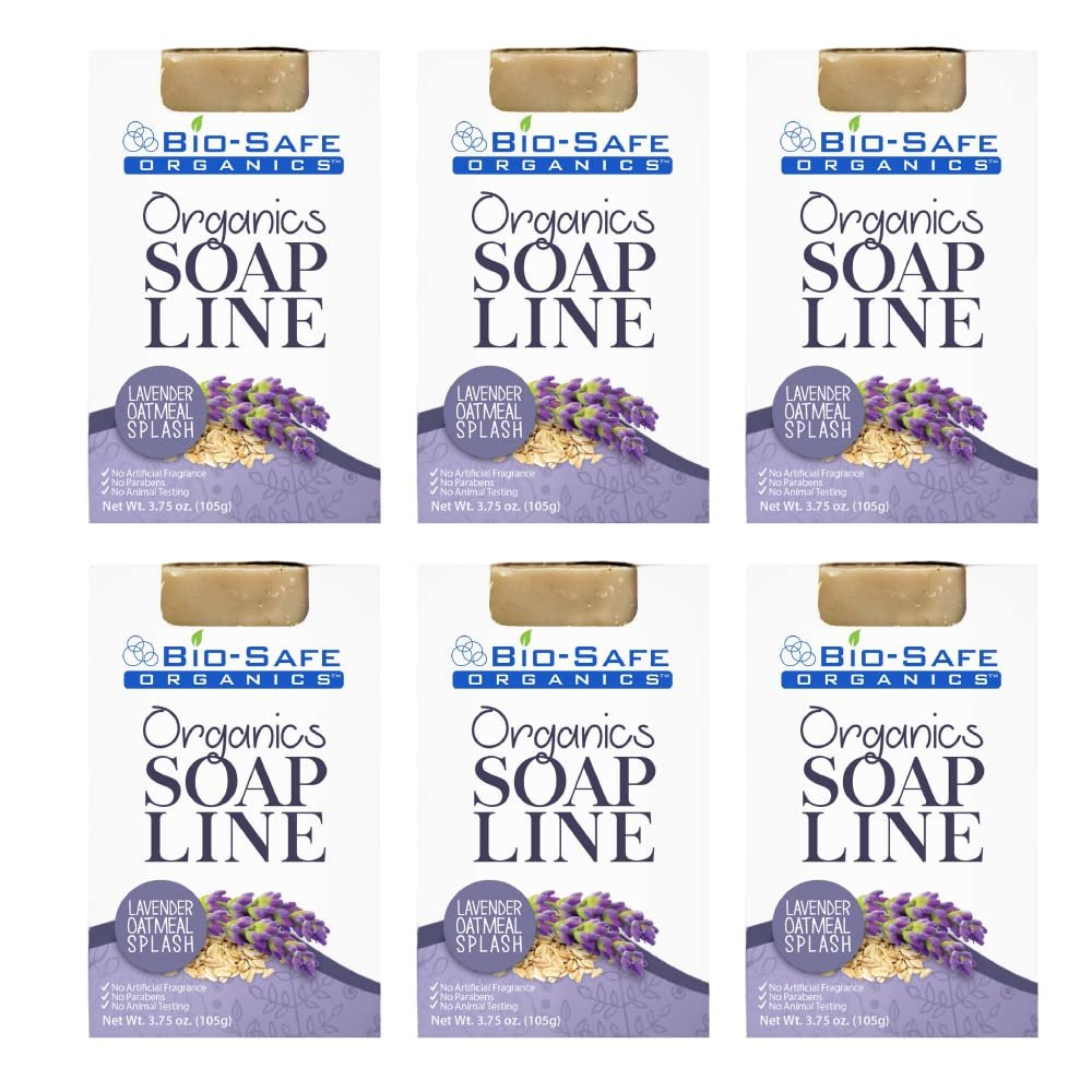 Bio-Safe Organics Organic Handmade Natural Lavender Oatmeal Splash Soap - 100% Handmade Organic Soap - Exfoliating Bath - All Natural - Moisturizing with Pleasure Fragrance - 6 Pack
