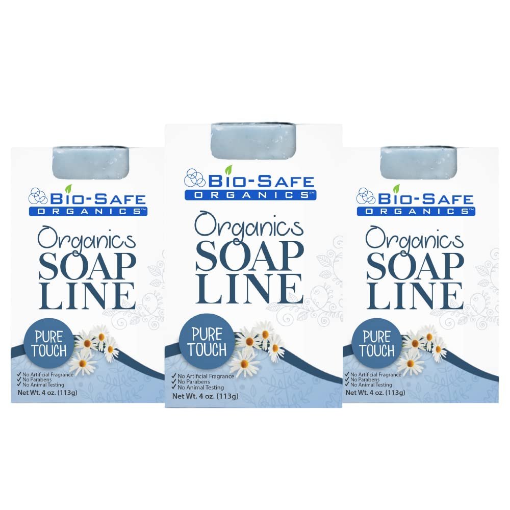 Bio-Safe Organics Organic All Natural Handmade Pure Touch, Soap Shampoo Bar for Sensitive Skin, Unscented, All Skin Types, Men, Women, Teens & Children, Made in the USA, 4 oz - 3 Pack