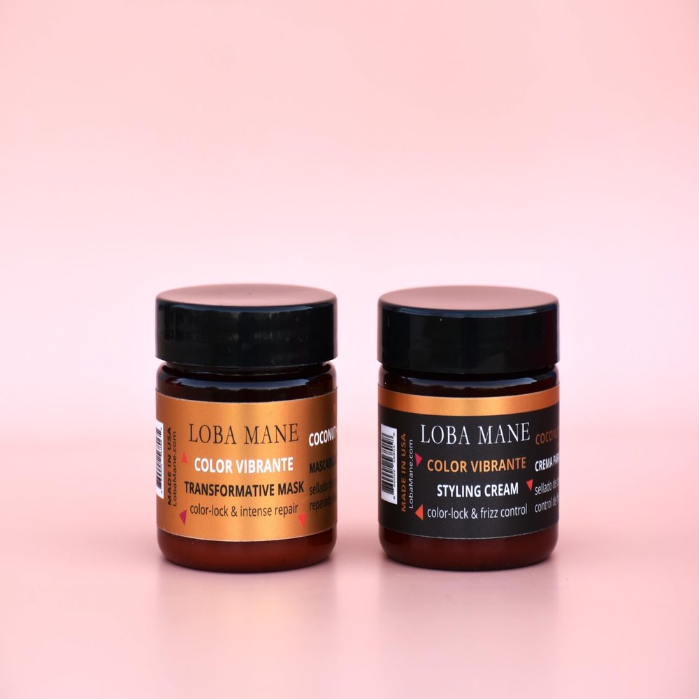Loba Mane Travel Mini Hair Treatment Set for Curly Hair - Includes Treatment Mask, Styling Cream, and Hair Cleanser for Dry Damaged Thick Curly Hair Sulfate-Free, Vegan, Natural & Organic (2oz)