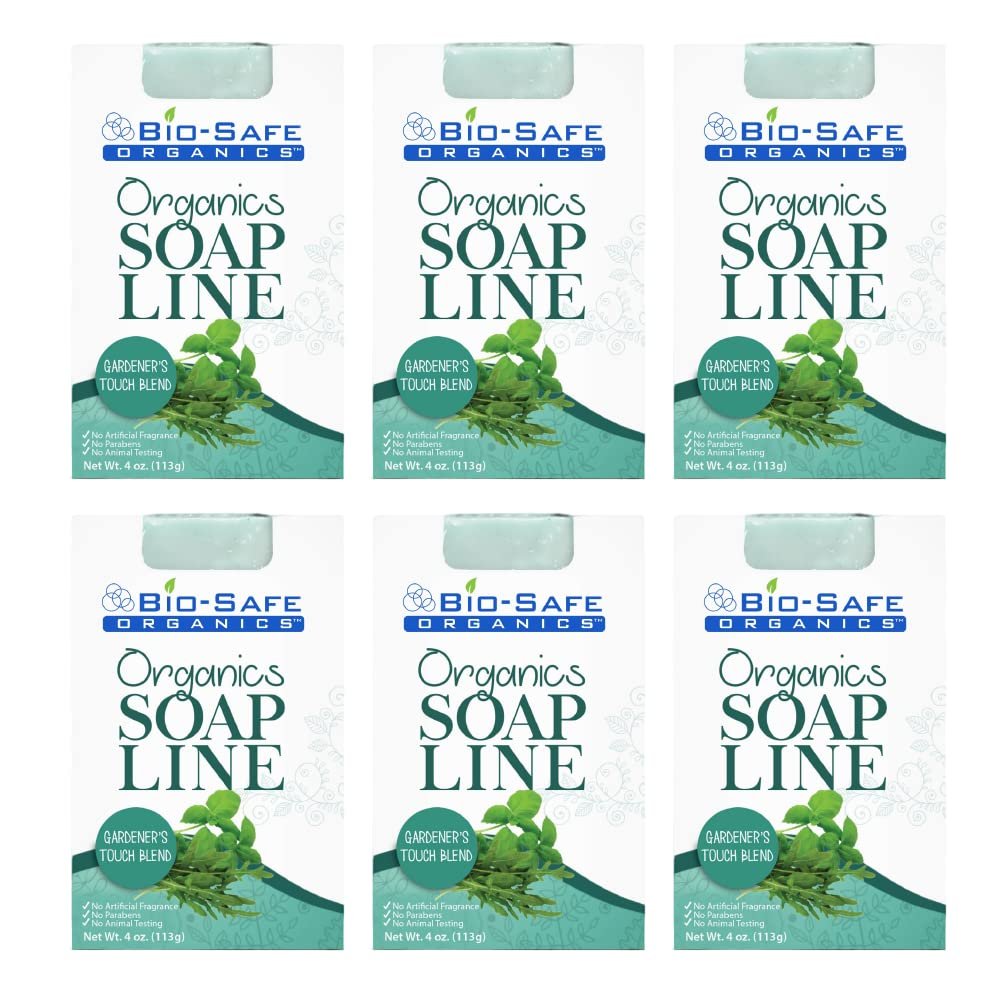 Bio-Safe Organics Organic All Natural Handmade Gardener's Touch Blend, Exfoliating Shampoo Bar, Essential Oils, All Skin Types, Men, Women, Teens & Children, Made in the USA - 4 oz - 6 Pack