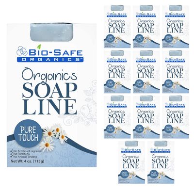 Bio-Safe Organics Organic All Natural Handmade Pure Touch, Soap Shampoo Bar for Sensitive Skin, Unscented, All Skin Types, Men, Women, Teens & Children, Made in the USA, 4 oz - 12 Pack