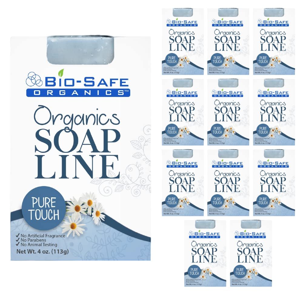 Bio-Safe Organics Organic All Natural Handmade Pure Touch, Soap Shampoo Bar for Sensitive Skin, Unscented, All Skin Types, Men, Women, Teens & Children, Made in the USA, 4 oz - 12 Pack