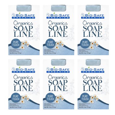 Bio-Safe Organics Organic All Natural Handmade Pure Touch, Soap Shampoo Bar for Sensitive Skin, Unscented, All Skin Types, Men, Women, Teens & Children, Made in the USA, 4 oz - 6 Pack