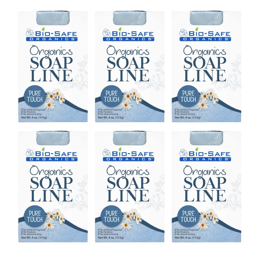 Bio-Safe Organics Organic All Natural Handmade Pure Touch, Soap Shampoo Bar for Sensitive Skin, Unscented, All Skin Types, Men, Women, Teens & Children, Made in the USA, 4 oz - 6 Pack