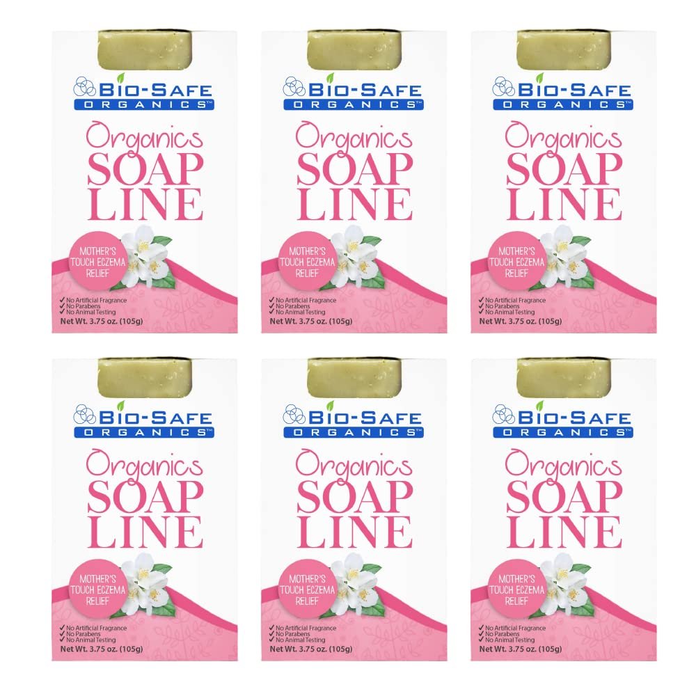 Bio-Safe Organics Organic Handmade Natural Mothers Touch Soap Bar, Exfoliating Shampoo Bar, Essential Oils, All Skin Types, Men, Women, Teens & Children, Made in the USA - 4 oz - 6 Pack