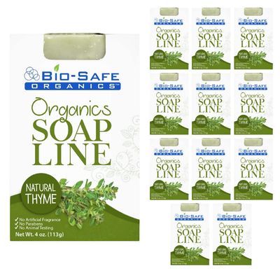 Bio-Safe Organics Natural Thyme Organic Natural Soap Bar w/Plant-Extract Essential Oils & Organic Ingredients, Handmade, All Skin Types, Men, Women, Teens & Children, Made in the USA - 4 oz. - 12 Pack