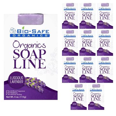 Bio-Safe Organics Luscious Lavender Organic Soap | 100% Organic Handmade Luxurious Bath Soap | All Natural Soap| Relaxing Aromatherapy for All Skins | 100% Natural and Moisturizing 4 Oz/Pack of 12