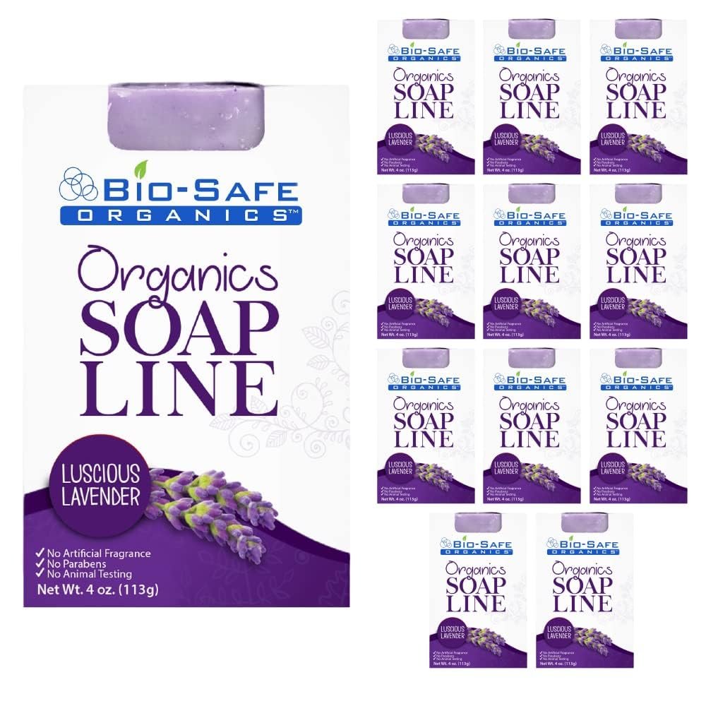 Bio-Safe Organics Luscious Lavender Organic Soap | 100% Organic Handmade Luxurious Bath Soap | All Natural Soap| Relaxing Aromatherapy for All Skins | 100% Natural and Moisturizing 4 Oz/Pack of 12