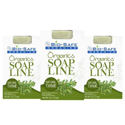Bio-Safe Organics Natural Thyme Organic Natural Soap Bar w/Plant-Extract Essential Oils & Organic Ingredients, Handmade, All Skin Types, Men, Women, Teens & Children, Made in the USA - 4 oz. - 3 Pack