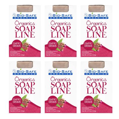 Bio-Safe Organics Organic Natural Handmade Comfrey Dreams Soap Bar, Exfoliating Shampoo Bar, Essential Oils, All Skin Types, No GMO, SLS & Chemical, Made in the USA - 3.75-6 Pack