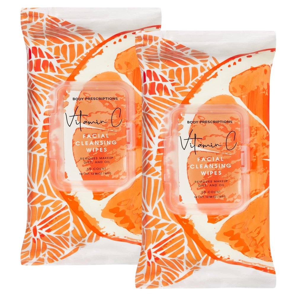Body Prescription Makeup Cleansing Wipes - Gentle and Effective Face Wipes, 1 Count (Pack of 2), Vitamin C